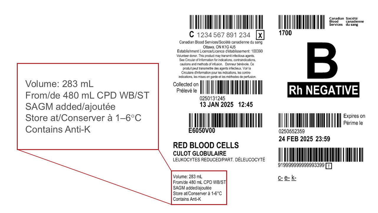 Example of a product label for a red blood cell unit from a donor with known antibodies