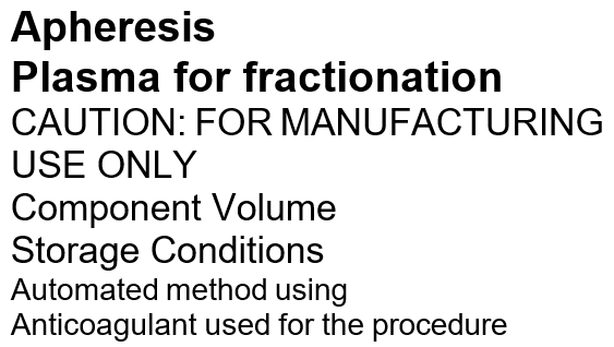 Héma-Québec's component description information for apheresis plasma for fractionation.